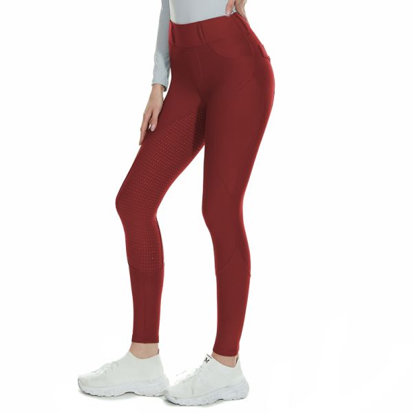 Red Women Fleece Riding Breeches Horse Riding Brushed Leggings