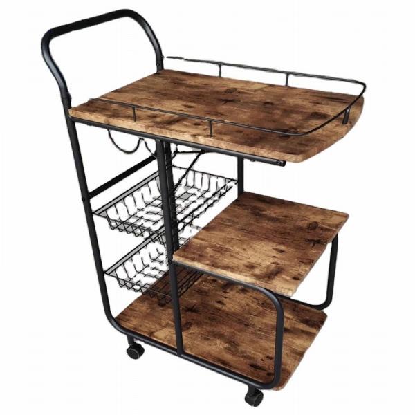 Metal Frame MDF Wood Modern Kitchen Cart Rolling Serving Cart 3 Tier