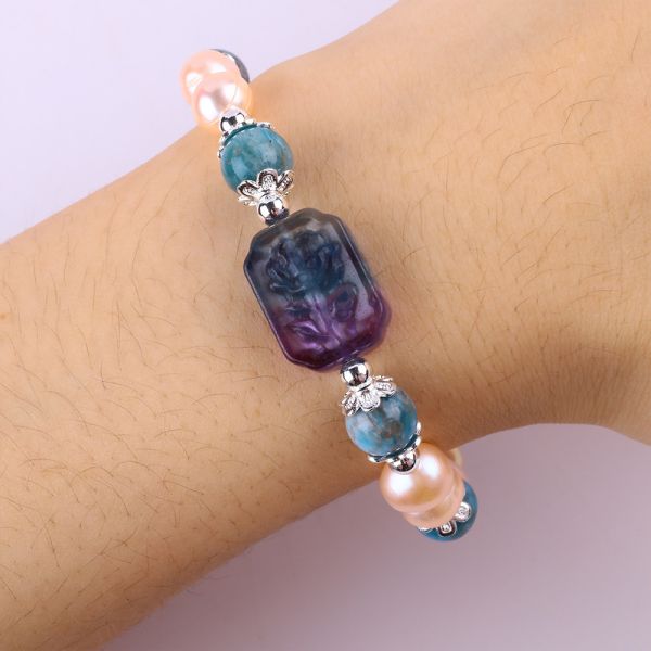 Голубой Апатит Камень Розовый Пресноводная жемчужная браслет OEM ODM