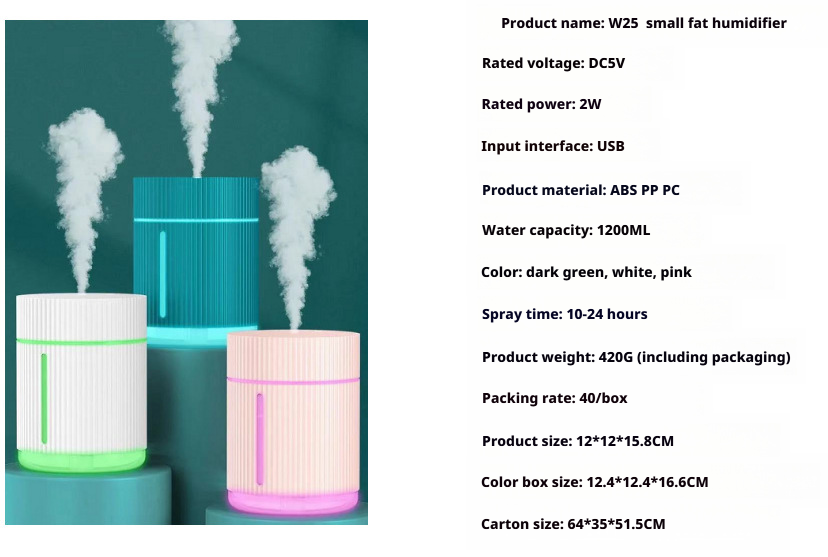 Tabletop Design Ultrasonic Air Humidifier 1200ml Capacity With Color Changing LED Lights