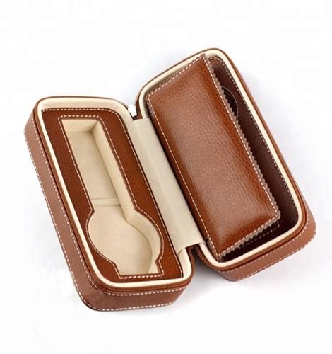 Handmade Watch Packing Box Classic with Brown Zip Leather  Travel Cases