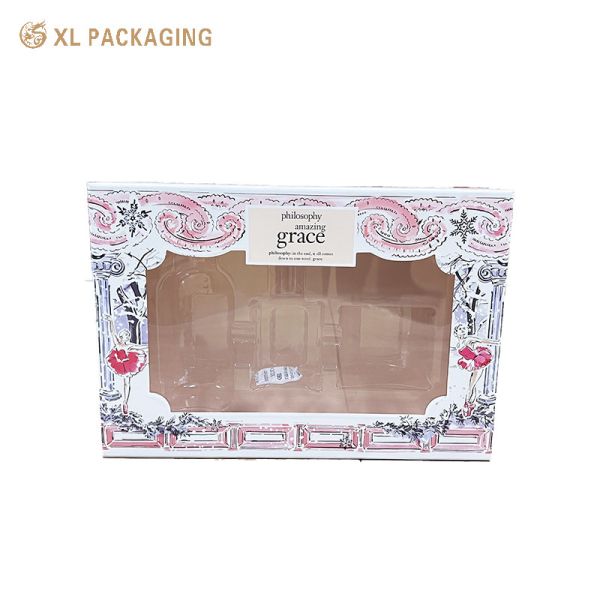 Luxury Custom Paper Cosmetic Gift Boxes With PVC Window And Flocked Insert For Soap Tea