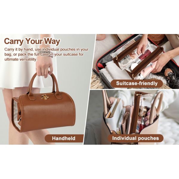 DuPont Travel Folding Storage Cosmetic Bag, pu lether Travel Makeup Organizer Bag, Foldable Toiletry Bag With Detachable Pouches, Large Capacity 4-In-1 Roll-Up Cosmetic Storage With Handle For Women