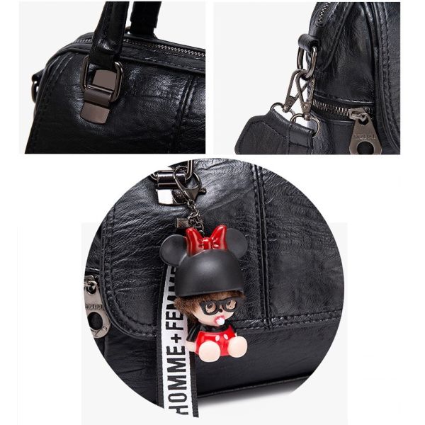 Black Cross Body One Shoulder Pillow Pu Tote Bag With Clutch 4pcs