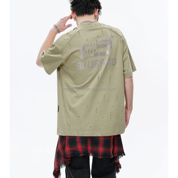 240Gsm Cotton Oversized Glitter T Shirt For Men Patchwork Raglan Sleeve