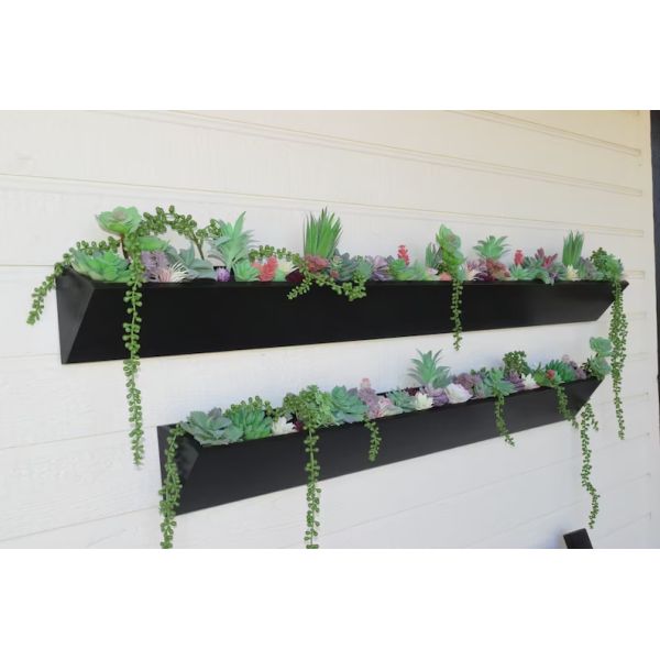 Long Square Wooden Wall Planter for Modern Succulent Display in Indoor Outdoor Garden