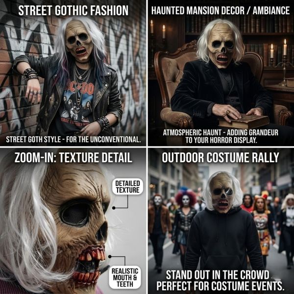 Realistic Latex Zombie Mask One Size Fit Most for Halloween Parties and Cosplay