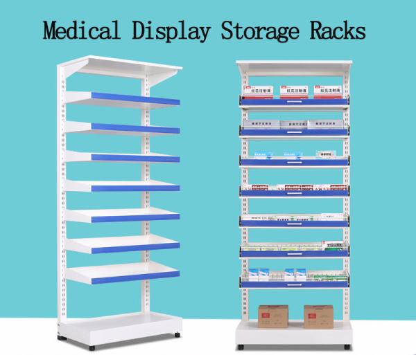 Medical Show Metal Sheet Storage Rack , Hospital Pharmacy Drugstore / Grocery Storage Rack