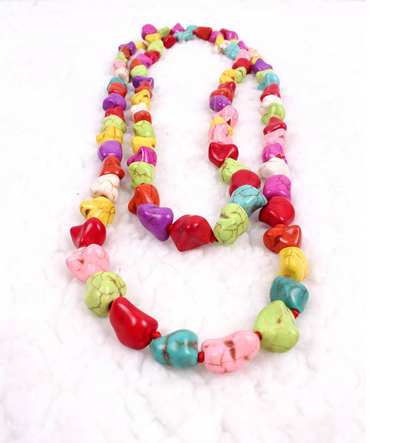Irregular turquoise beaded long necklace