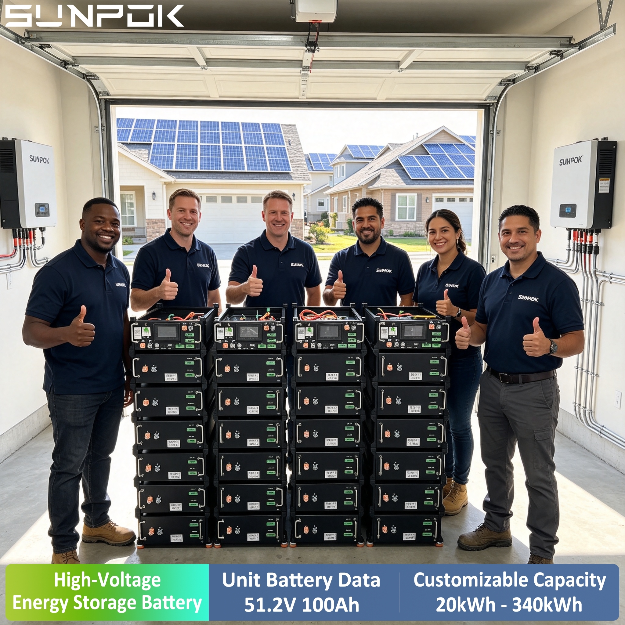 SUNPOK Rack High Voltage Energy Storage Battery 30kWh 50kWh 100kWh Lithium Battery 48V LiFePO4 Battery Pack