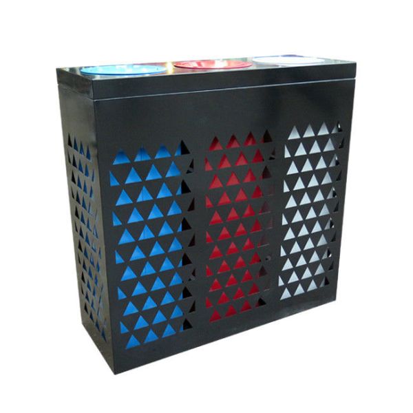 Three Compartments 350mm Width 35L Steel Outdoor Trash Can