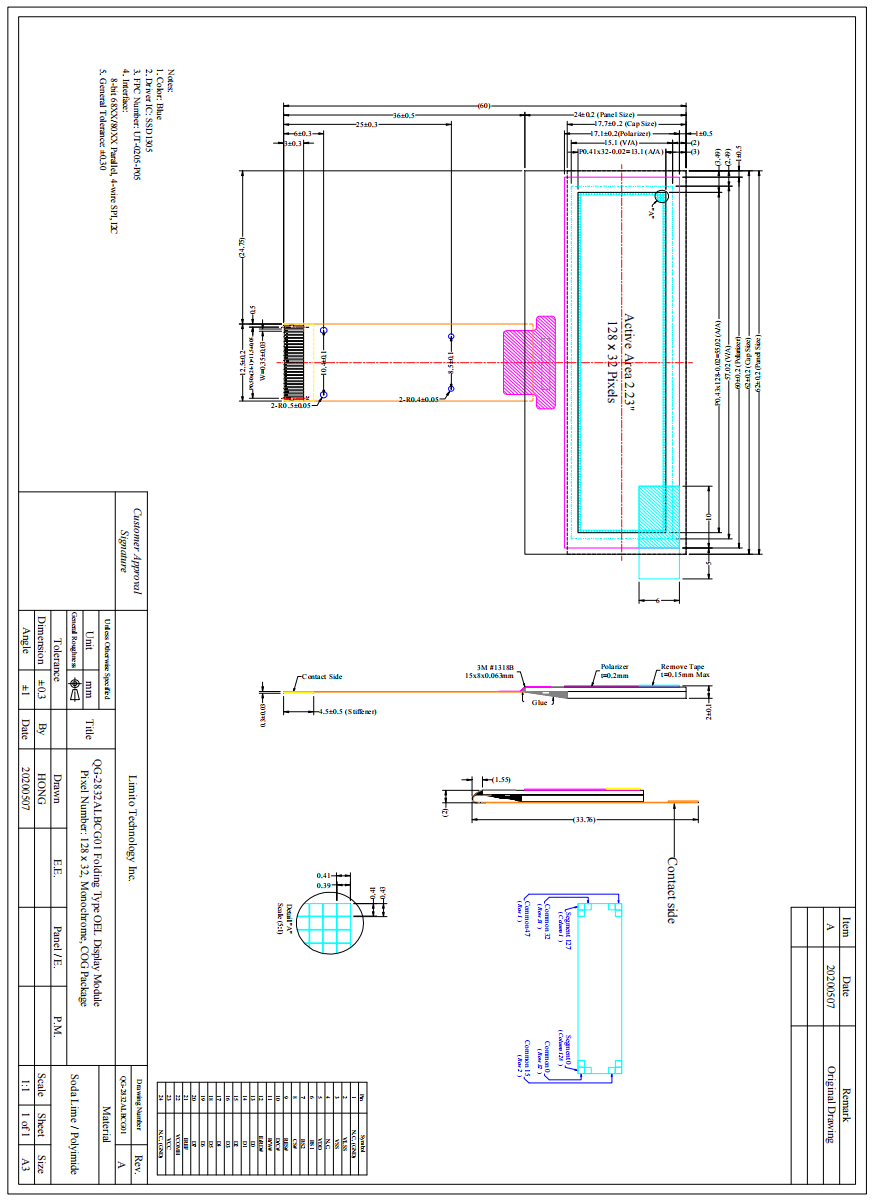 2.23 Inch OLED Display With 128x32 Resolution 8 Bit Parallel 4 Wire SPI I2C Interface