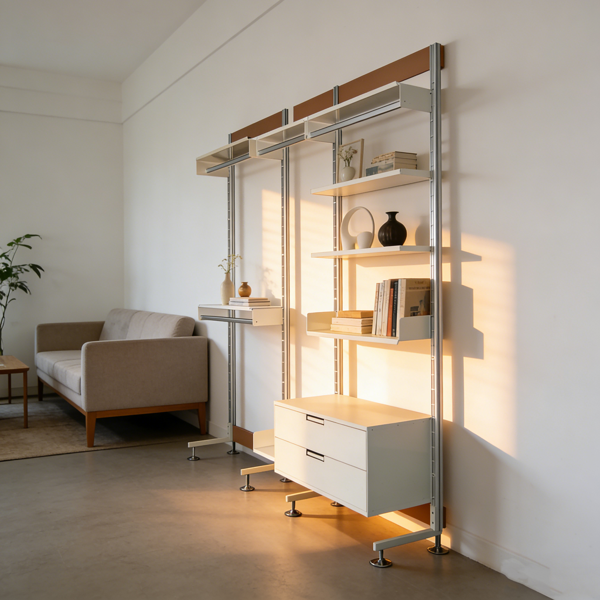 Nordic Minimalist Standing Type Shelving System Metal Modular Shelves Drawer Durable Height Adjustable Multifunction Wardrobe