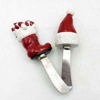 Chapéu de Natal Chapéu de Pai Natal Mão Pintada Mão com Mão de Aço Inoxidável Lâmina Cheese Spreader Spreader Butter