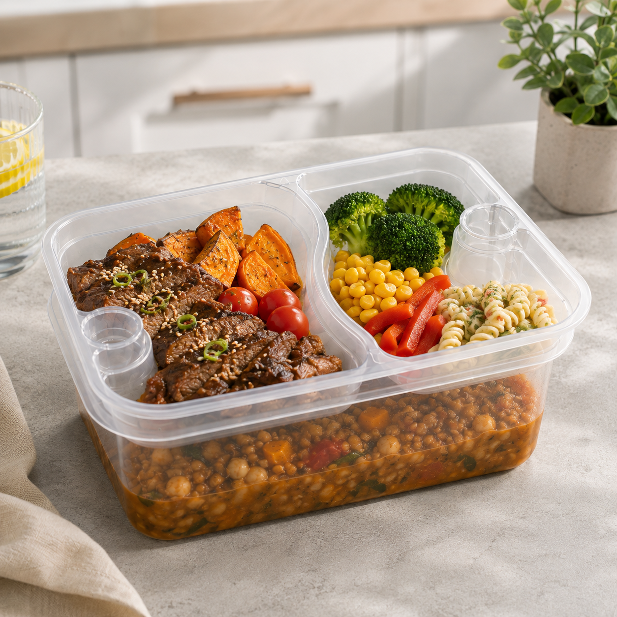 Prepared Meal Portions Clear Three Compartment Insert Tray 211mm