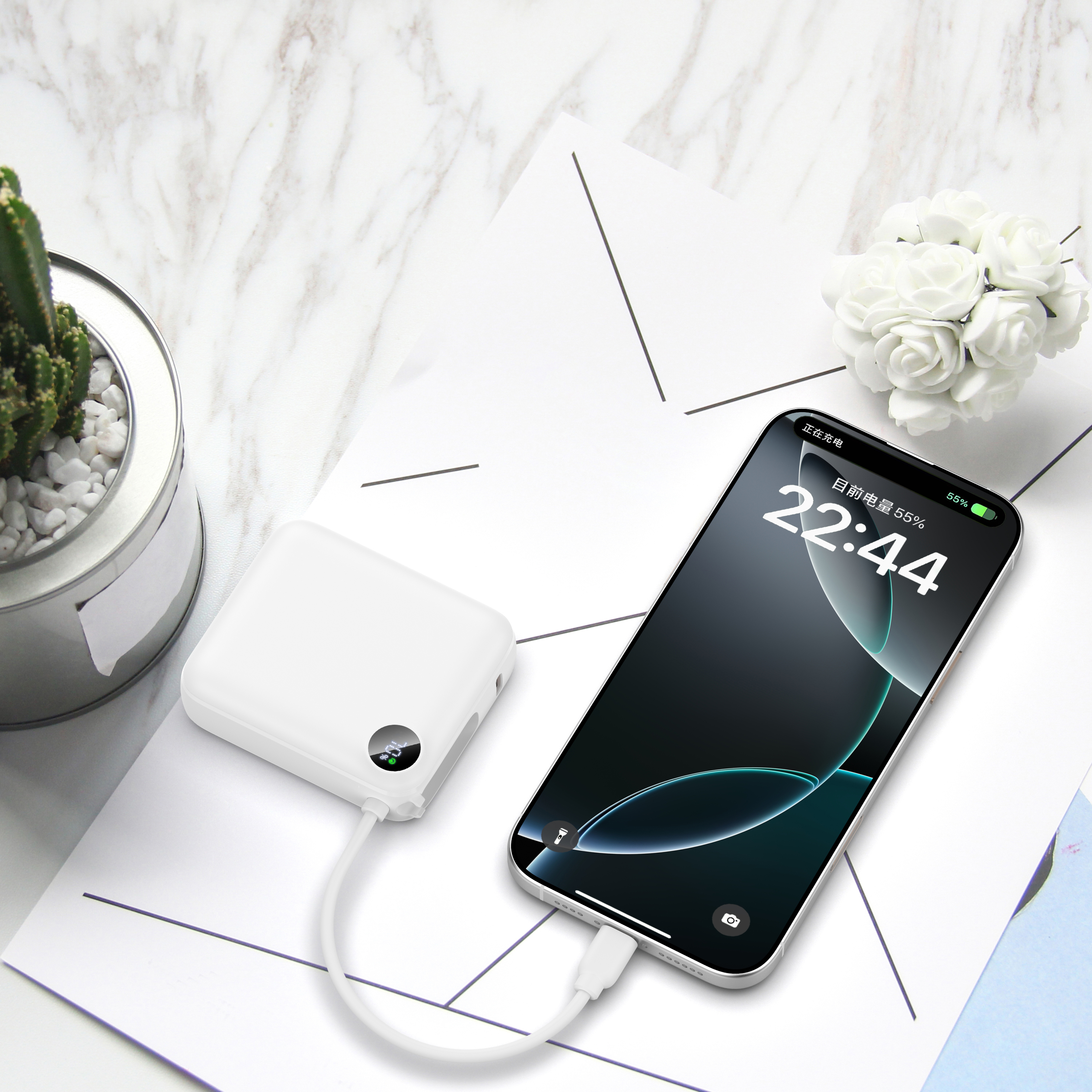 10000mAh Mini Fast Charge Power Bank with Built-in Cable,PD 20W QC4.0 22.5W External Battery, Fireproof ABS Case, Digital Display, CE RoHS FCC Certified