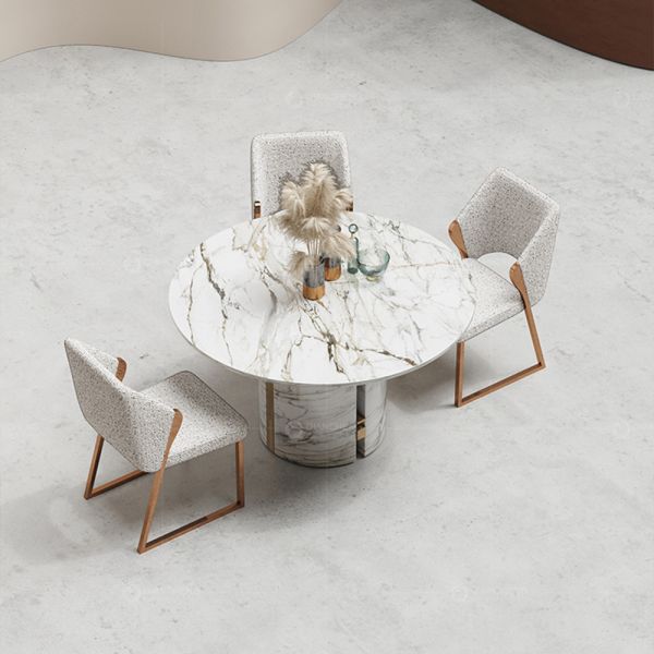 Fabric Upholstery SS Dining Chairs With Brushed Gold Armrest Stainless Steel Leg