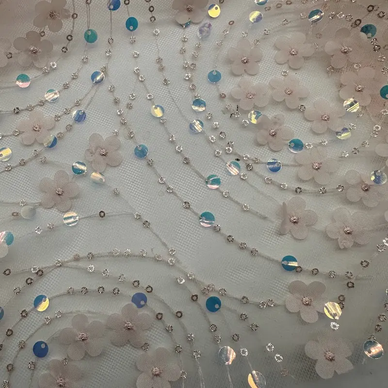 Nueva moda 100% poliéster 70gm malla encaje ropa de cama bordado tela para mujeres ropa de escenario