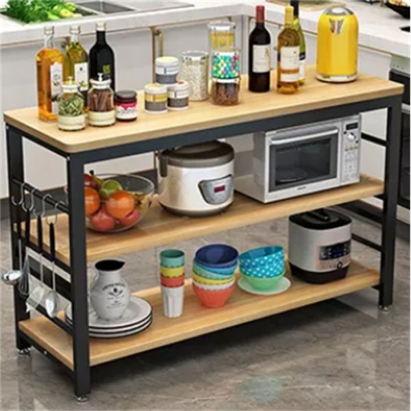 Metal Wood Kitchen Bakers Microwave Rack Countertop Organizer 2 Tier