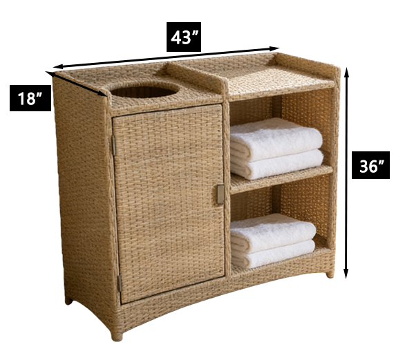 All in One Handwoven Rattan Towel Storage Solution with Towel Bin for Hotel Pool Resort