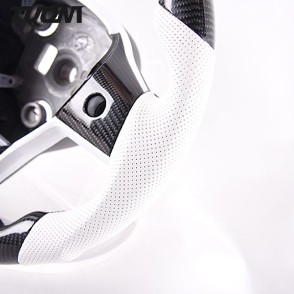 Round Black White Tesla Carbon Steering Wheel Sport Style For Model 3 X Y