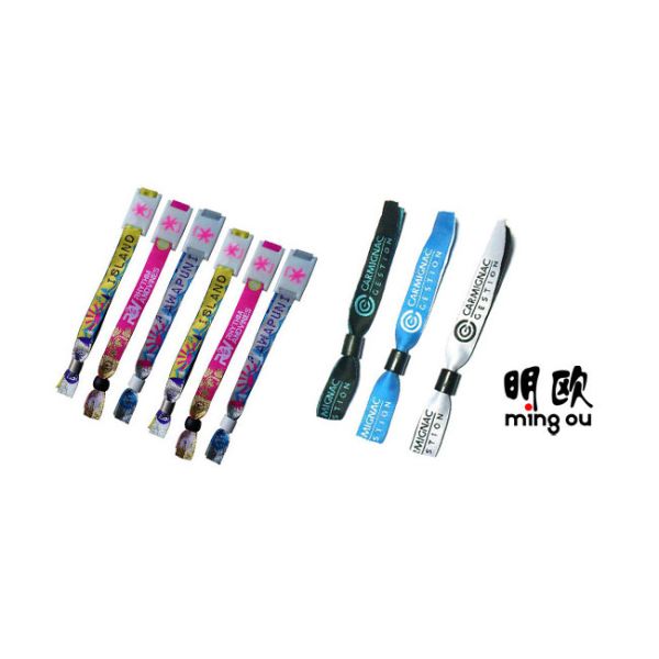 Woven Logo Polyester Custom Wrist Bracelets For A Cause Plastic Clip Attached