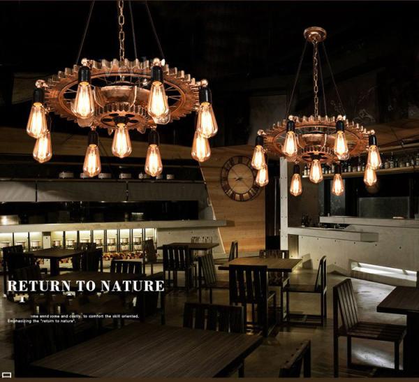 Creative Retro Loft Chandelier Wood Pendant Lamp Restaurant Living Room Dining Room Wheel Chandelier(WH-VP-228）