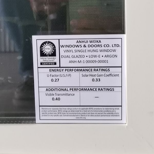 NFRC виниловое однозавесное окно UPVC с решеткой и ногтевыми плавниками