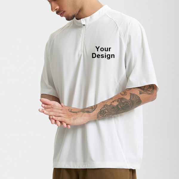 Men's Half Zip Raglan Cycling T-Shirt, Quick Dry Ice Feel Nylon Spandex Athletic Top, OEM Custom Logo & Private Label Service Available