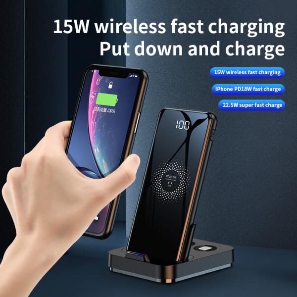 2 in 1 Fast Qi Wireless Charger Power Bank  15W Multifunctional
