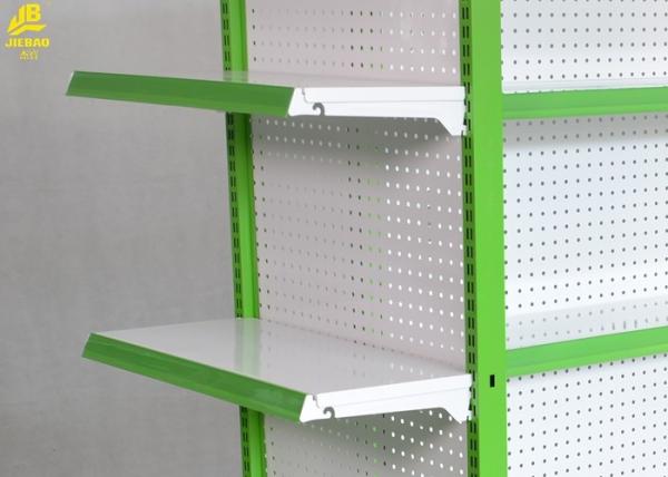 Light Duty Pharmacy Display Racks 5 Steel Layers Green Columns Middle Panel 0.5MM