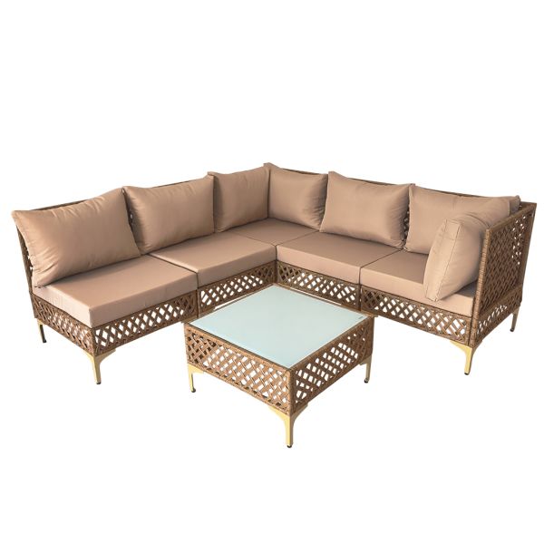 6 Pieces PE Wicker Sectional Outdoor Sofa with Coffee Table  Backyard Patio Furniture Sets
