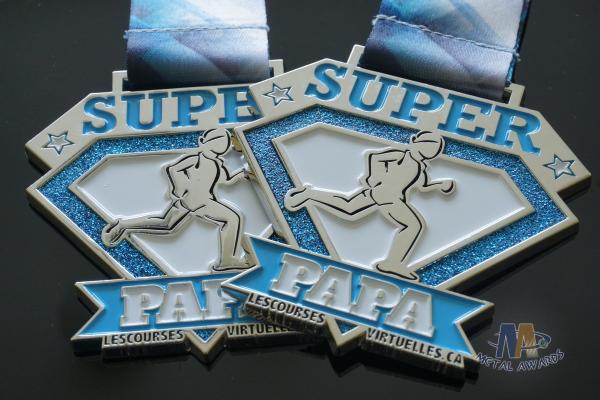 Custom Virtual Marathon Sport Metal Award Medals Glitter Color Medallion With Ribbon