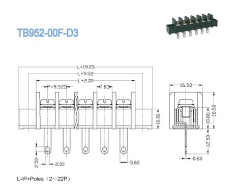 300V 20A Black Barrier Type Power Terminal Blocks 9.525mm Pitch OEM ODM