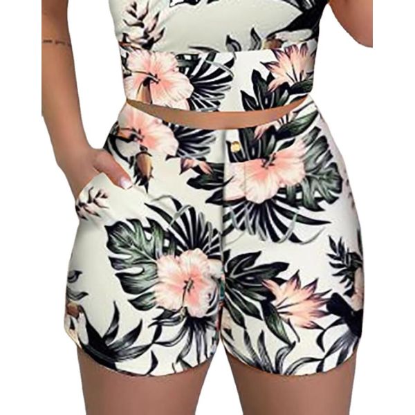 Women'S Hot Shorts Printed Blouse Set Summer 2 Piece Outfit With Wool Fabric