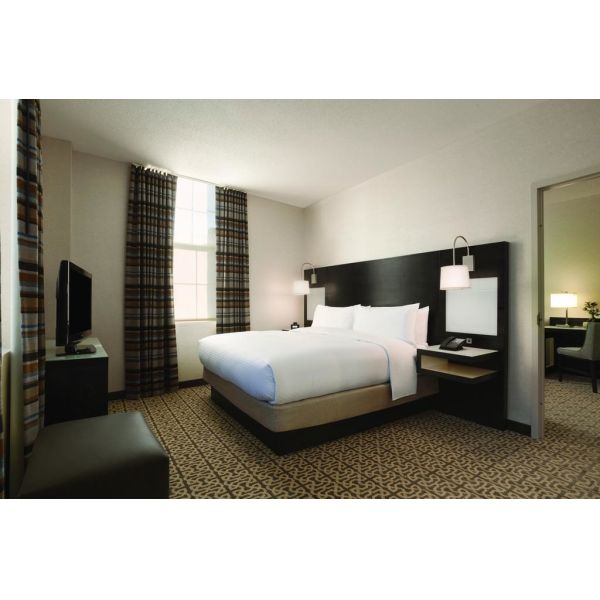 Hotel Executive Suite Bedroom Furniture Double Bed with TV storage Cabinets by Dark oak wood and Reception Living Sofa