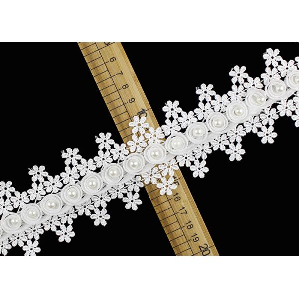 отделка шнурка гипюра Венеции француза цветка 3Д с шариком жемчуга для Бридал платья свадьбы