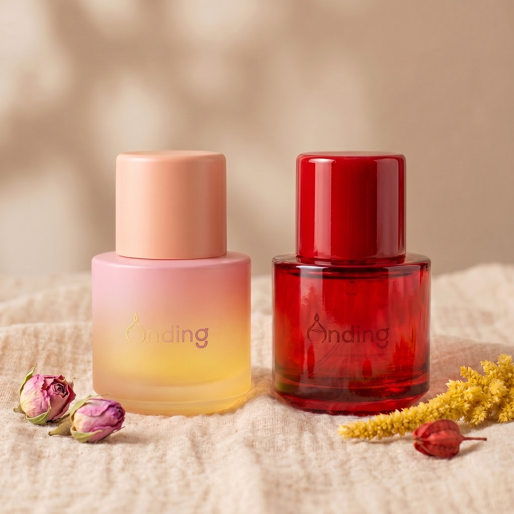 Glass Perfume Bottles 50ml Cylinder Empty Plastic Cap Printing Luxury Design