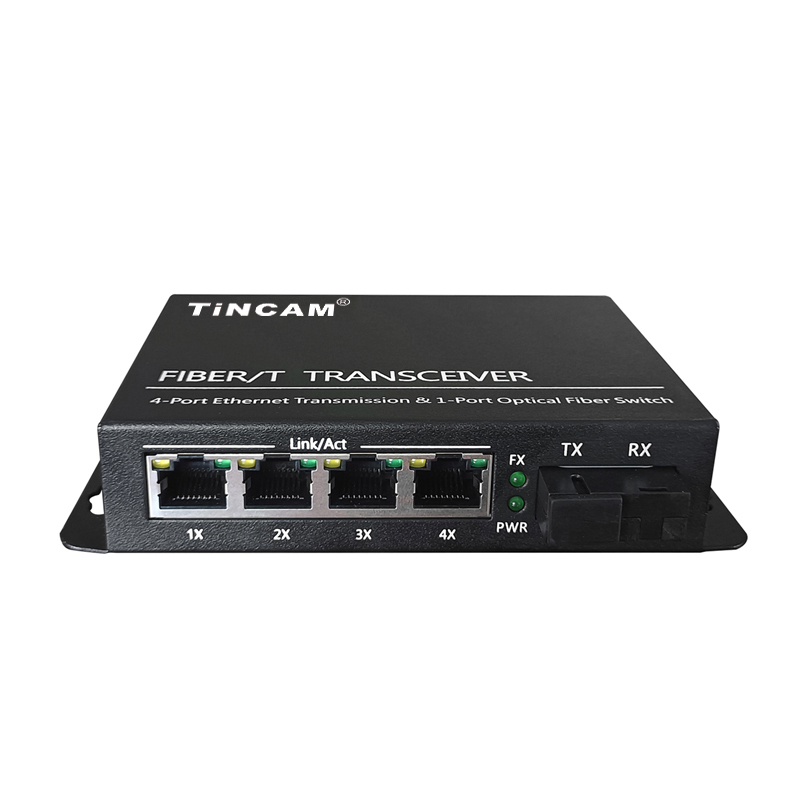 TiNCAM Factory 10/100Mbps 1 Fiber 4 PoE Port Fiber Media Converter IEEE 802.3af/at 20km Single Mode Single Fiber 1310nm SC 65W Power Adapter TBC-PSF4314E-S20A