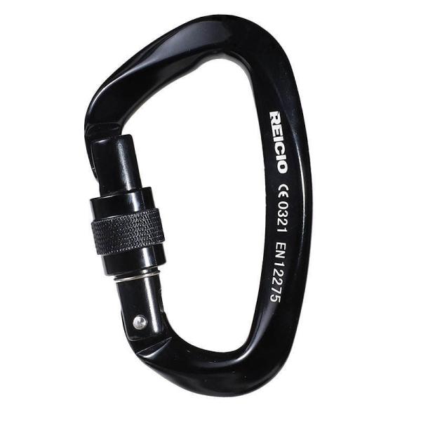 Black Oxide Coated Coating Aluminum Carabiner 25KN D Shape Flat Hook for Climbing