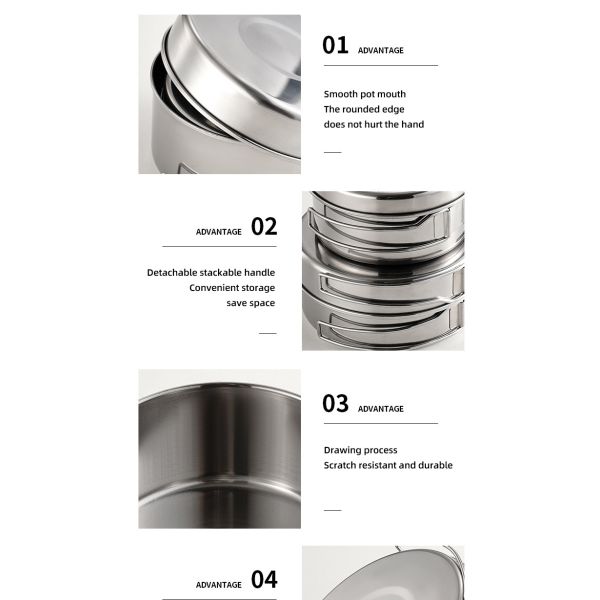 Multifunction 4 Pieces Outdoor Cookware Set Stainless Steel Titanium Pots