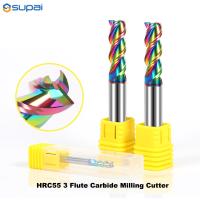 Outils de découpe de carbure 3 flûtes revêtement coloré pour l'aluminium HRC55 coupeuse de fraisage pour le bois acrylique cuivre plastique