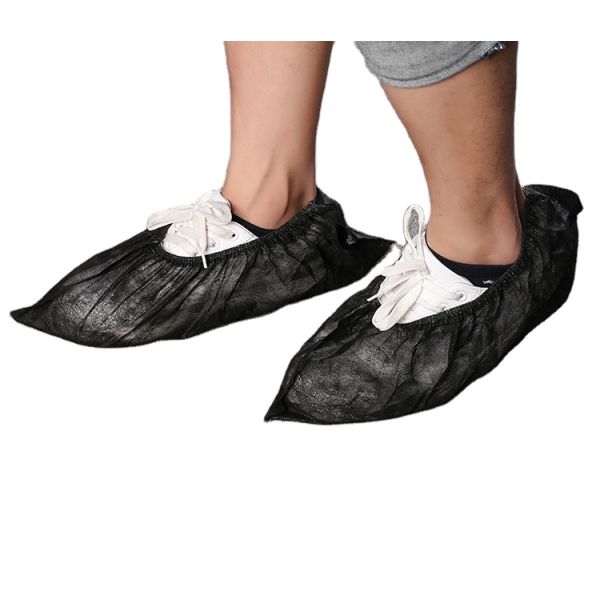 Haixin Health Black Dust-proof Overshoe with LOGO Custom Disposable Shoecover Protective Medical Anti-slip Shoe Covers Wholesale