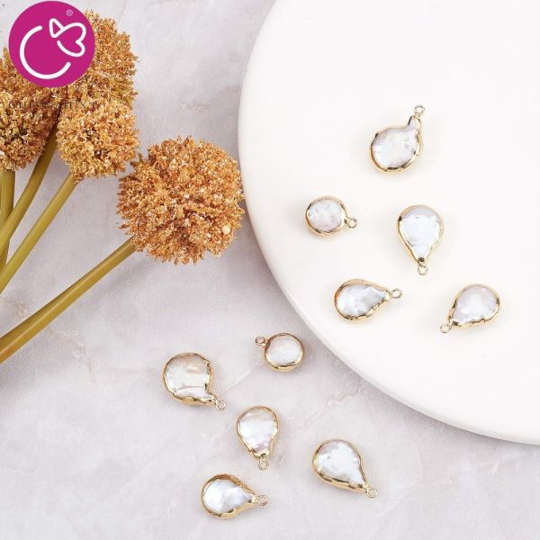 Natural Edge-encrusted Pearl Baroque-shaped Buttons Irregular Teardrop-shaped Single Pendant Rings Handcrafted