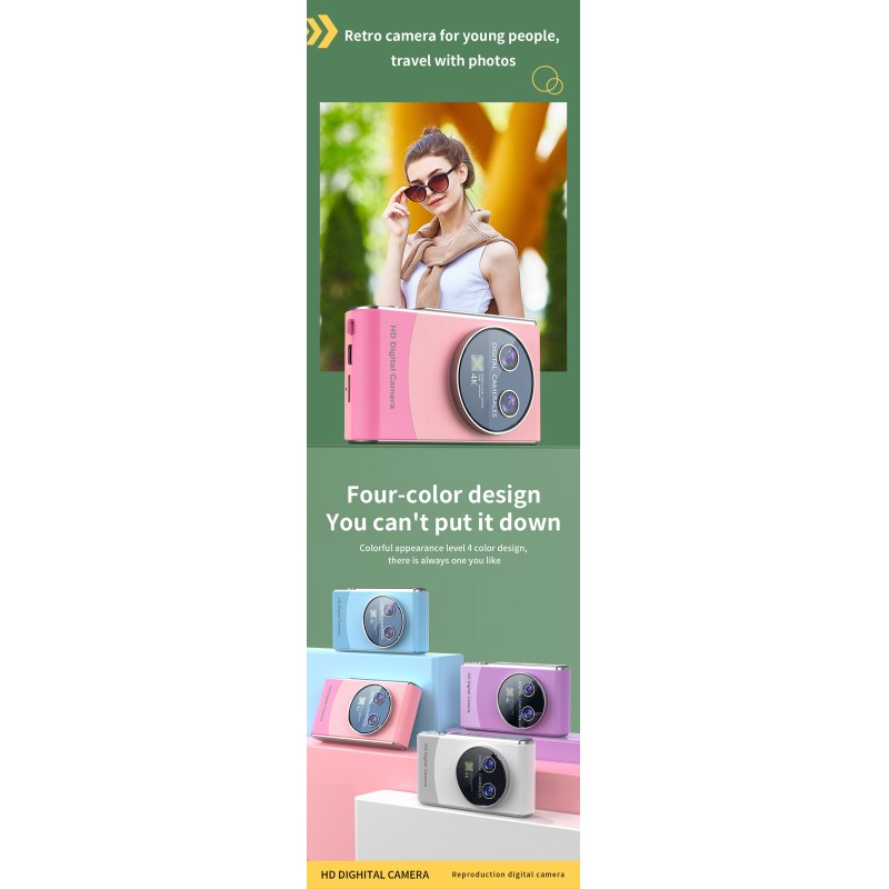 Retro Digital Camera for Teens HD Video 3.0 Inch Screen 1000mAh Battery Auto Focus Support 32GB TF Card