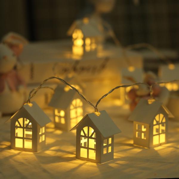 Christmas Hanging Ornaments Luminous Wooden House 10 LEDs Light  Wood Chalet Christmas Tree Hanging Ornaments Xmas Festival