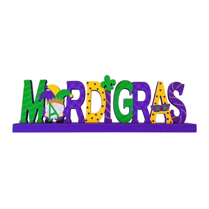 Custom Colorful Mardi Gras Word Table Sign with OEM/ODM Customization for Seasonal Merchandising