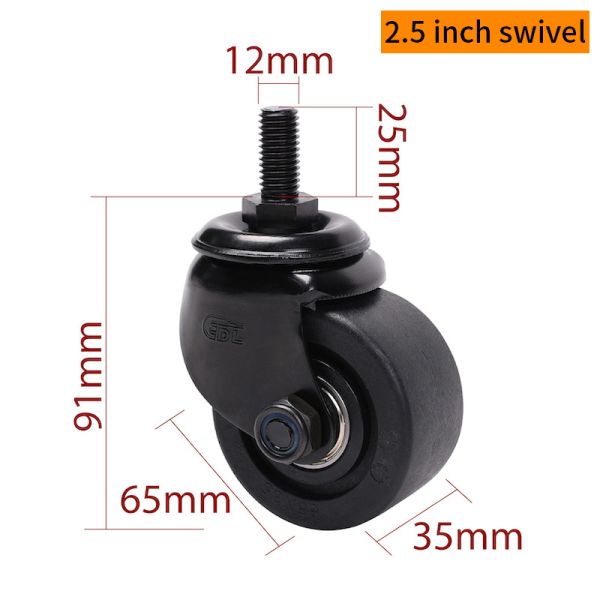 EDL 2.5 Inch Threaded Equipment Moving Casters With Brake M4125S-16 300Kg Road