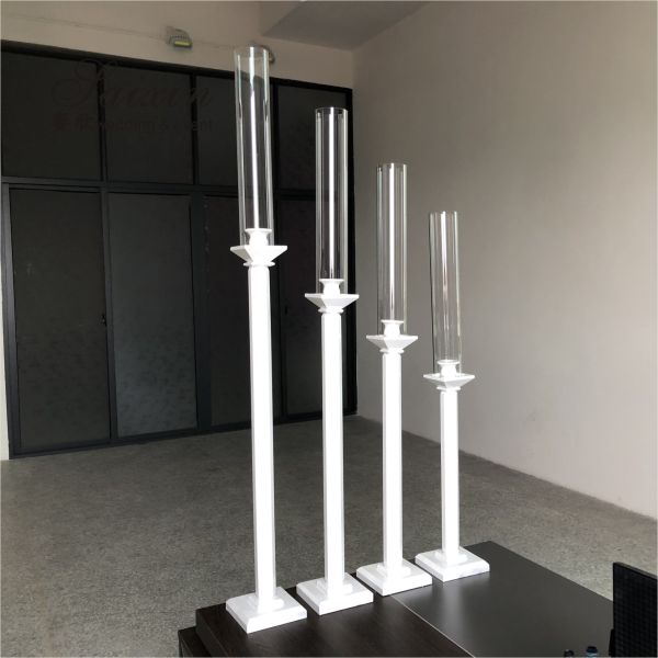 ZT-062 Chic 4 pcs different size white stem crystal pillar candle holder for decor wedding centerpieces