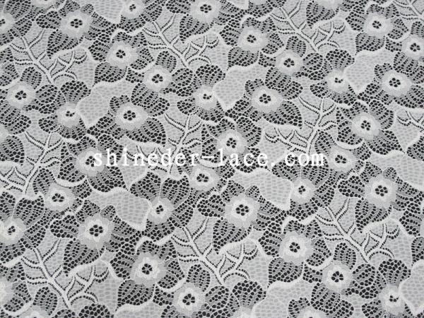 White Nylon Spandex Stretch Lace Fabric With Flower Design For Garment SYD-0186